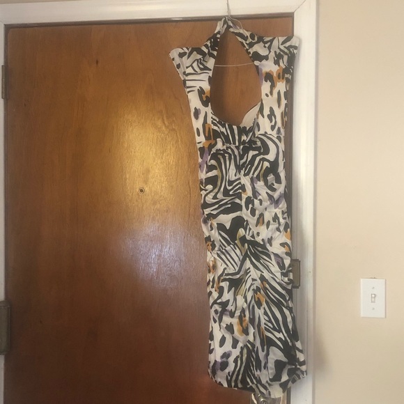 Cache SILK MIDI DRESS CAP SLEEVES BODYCON FIT PADDED BRA SEXY ZEBRA STRIPE SZ 2 - Picture 9 of 16